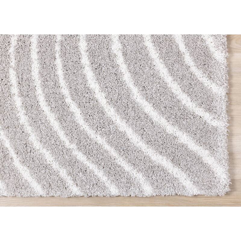 Shiloh Collection - White Grey Waves Super Soft Thick Area Rug