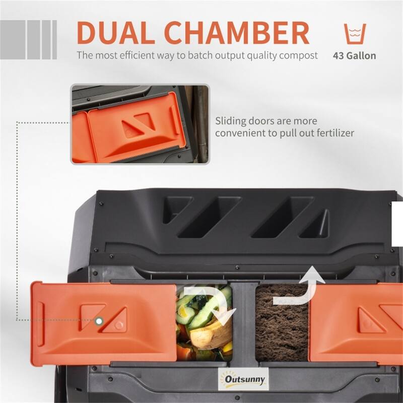 Two-Chamber Tumbling Compost Bin with 360 Rotating Design - 28''L x 25.5''W x 37.75''H