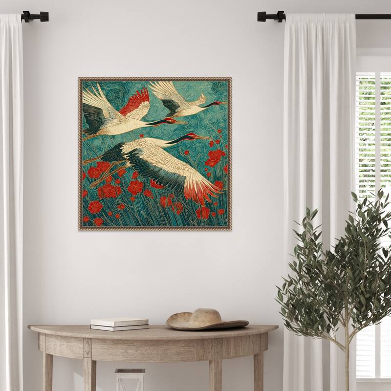 A Cranes Florals of Flight by Tradelink inhouse artist Framed Canvas Wall Art Print