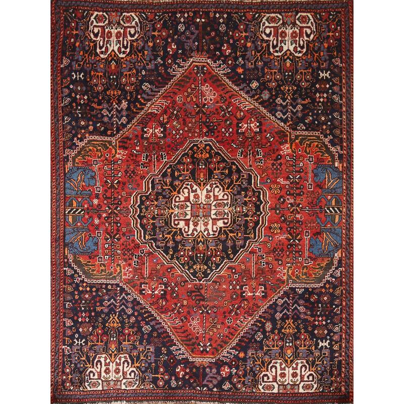 Vegetable Dye Shiraz Persian Antique Area Rug Handmade Wool Carpet - 4'3"x 5'10"