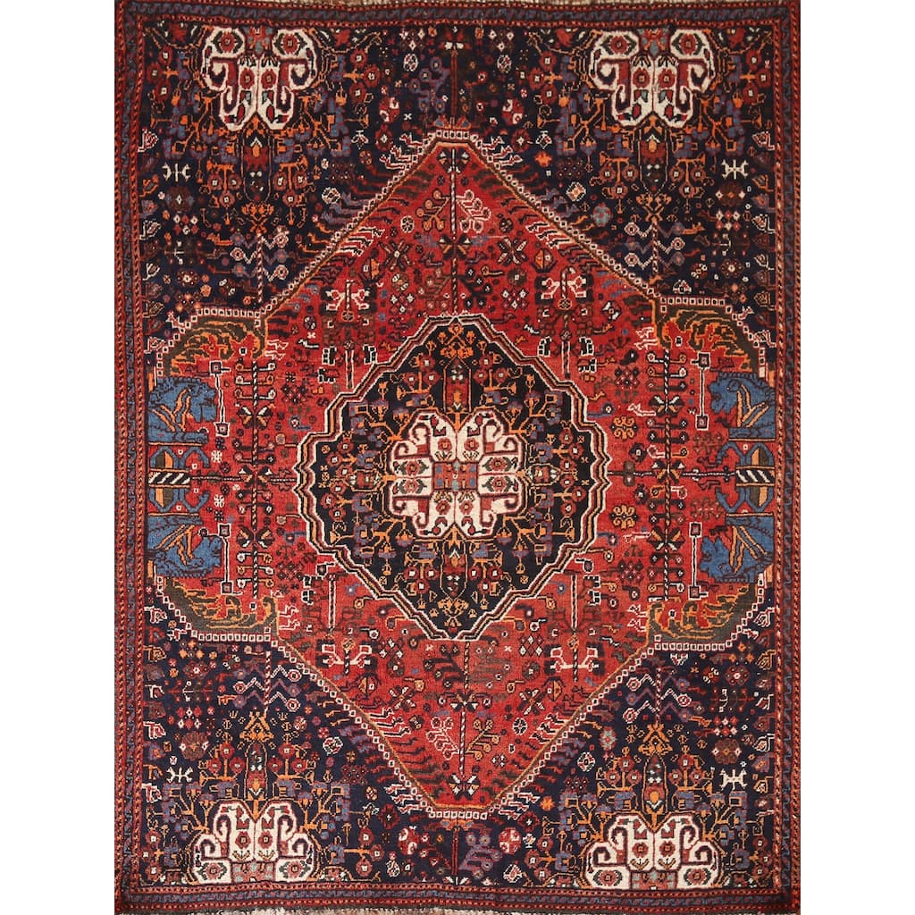 Vegetable Dye Shiraz Persian Antique Area Rug Handmade Wool Carpet - 4'3"x 5'10"