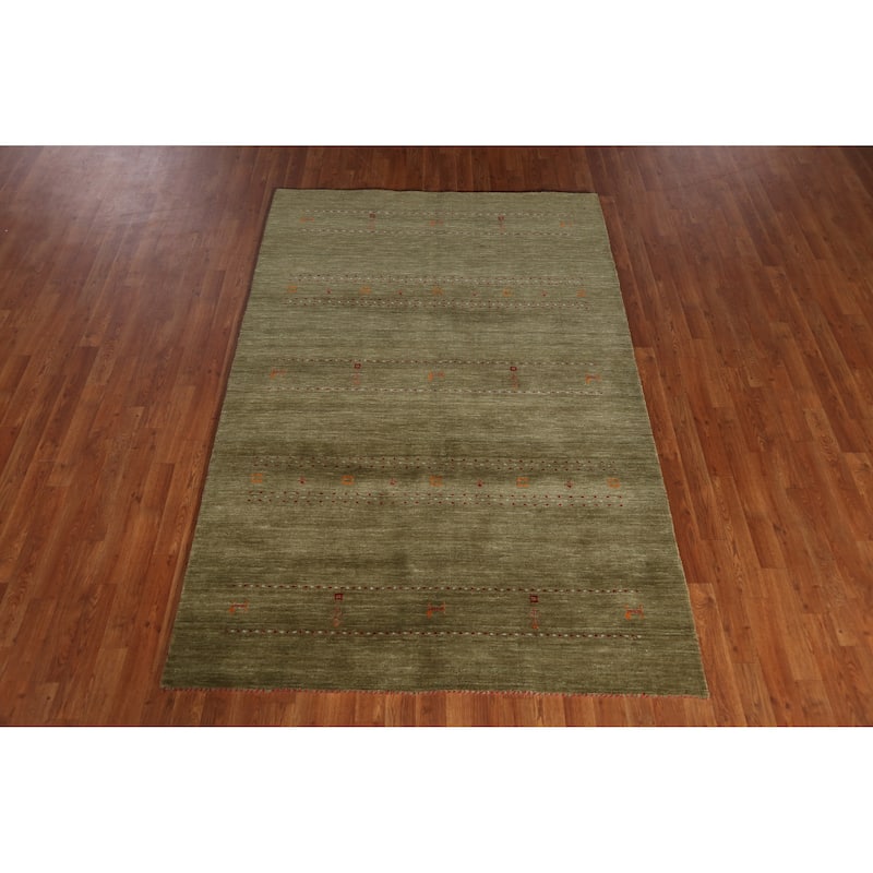 Green Gabbeh Indian Area Rug Handmade Tribal Modern Wool Carpet - 5'1" x 7'7"