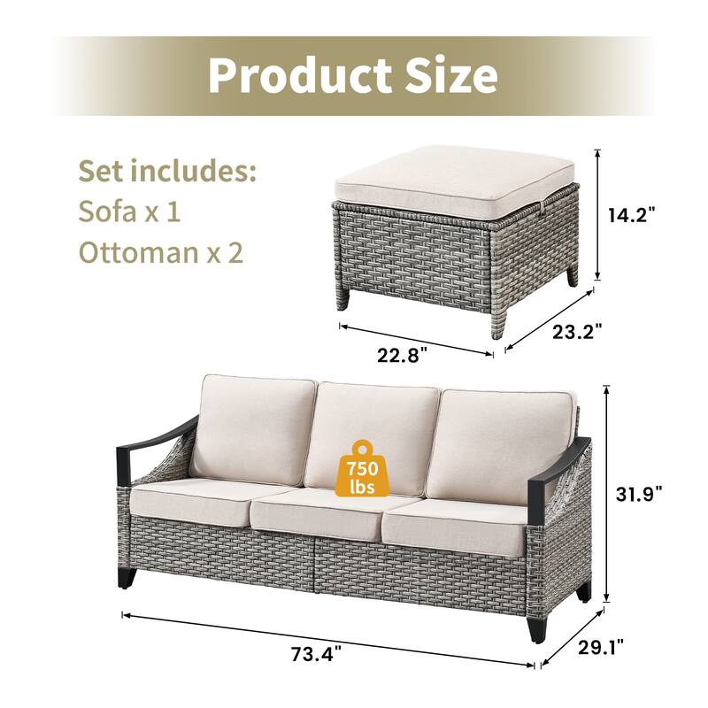 Pocassy Outdoor Sofa Swivel Patio Chair Table with Ottoman Set