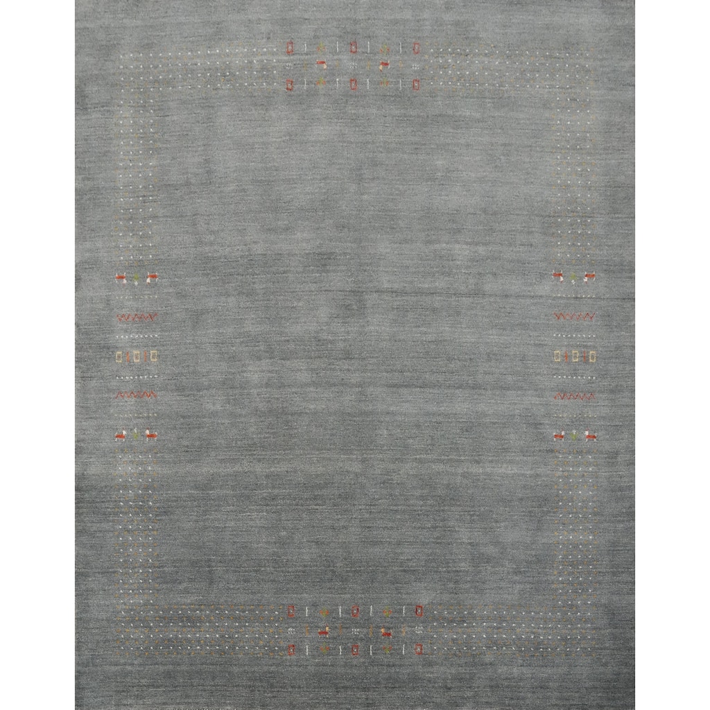 Hand Knotted Oriental 100% Wool Carpet Tribal Animal Pictorial Greys & Charcoal Gabbeh Area Rug - 8' 9'' X 8' 10''
