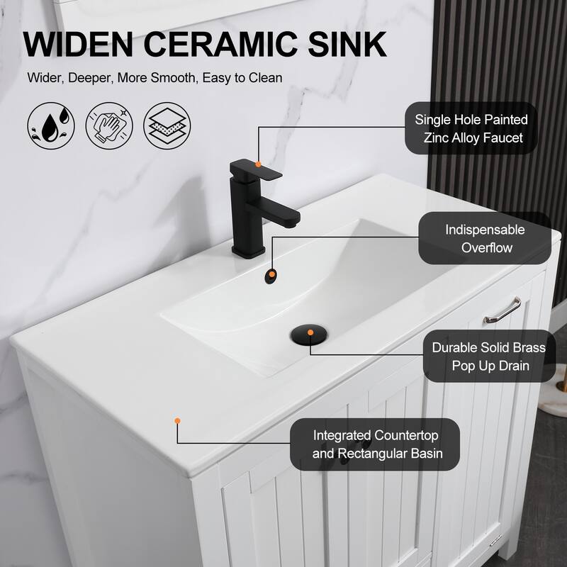 36" Bathroom Vanity Sink Combo with Laundry Hamper Ceramic Sink Storage Cabinet