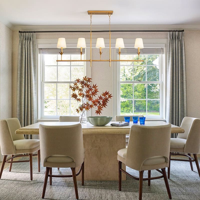 Mid-Century 5-Light Candle White Fabric Linear Island Pendant