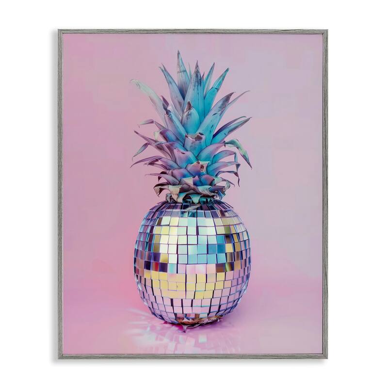 Stupell Dazzling Disco Ball Pineapple Framed Giclee Art Design By Arlington Prints - 11 x 14 - Grey