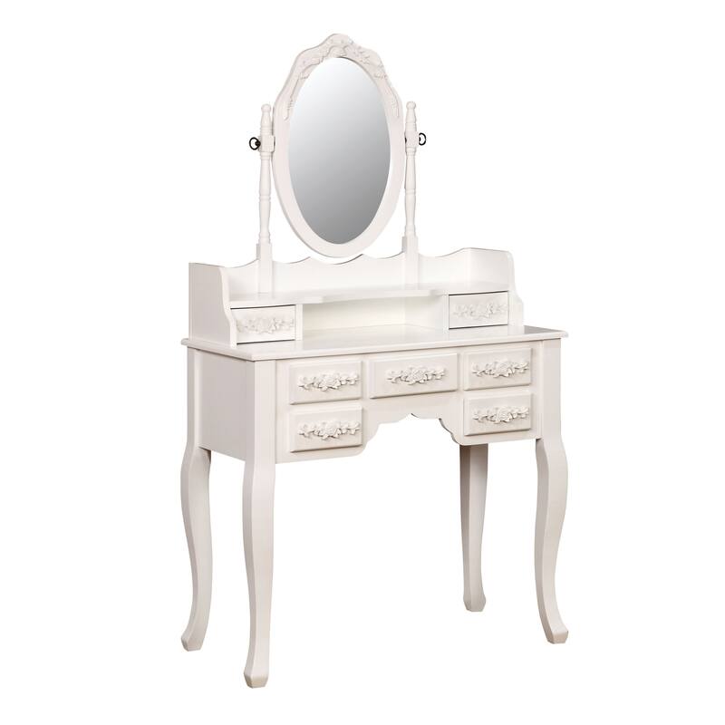 Pontoppidan Glam Wood 2-Piece Makeup Vanity Table and Stool Set by Silver Orchid