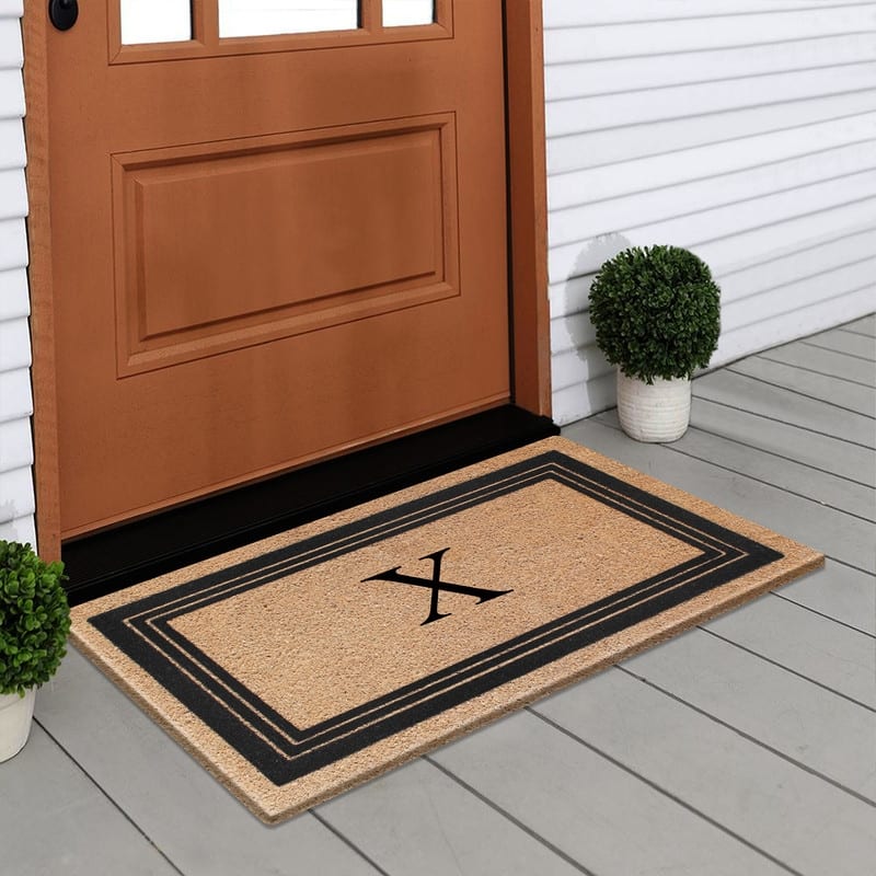 A1HC Natural Coir Monogrammed Entrance Door Mats, Durable Large Outdoor Rug, Non-Slip, Flock Doormat 18"X30"