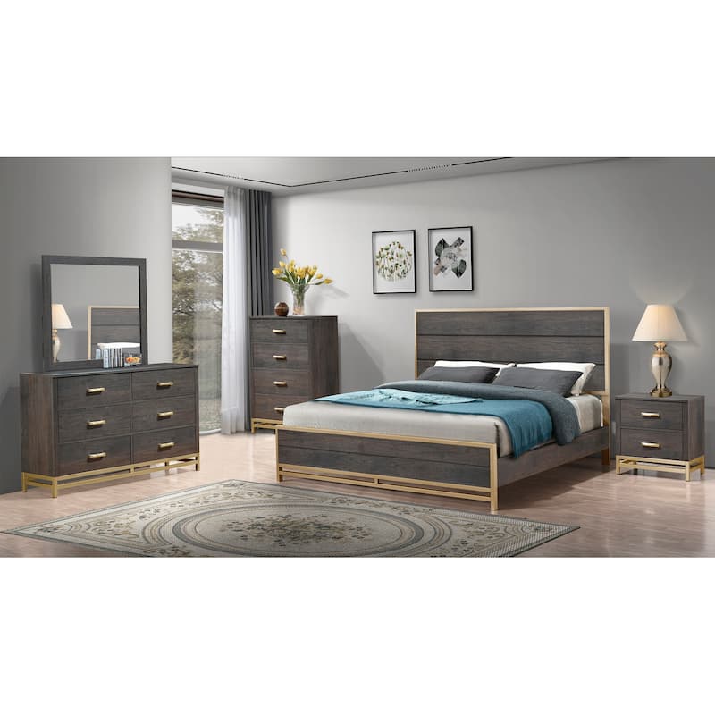 Wedro 4 Piece Dark Brown Rustic Panel Bedroom Set - Queen