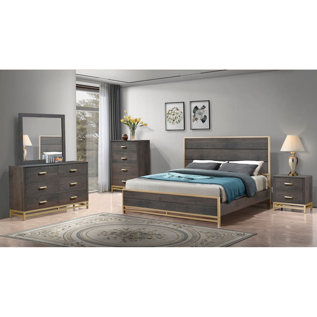 Wedro 4 Piece Dark Brown Rustic Panel Bedroom Set