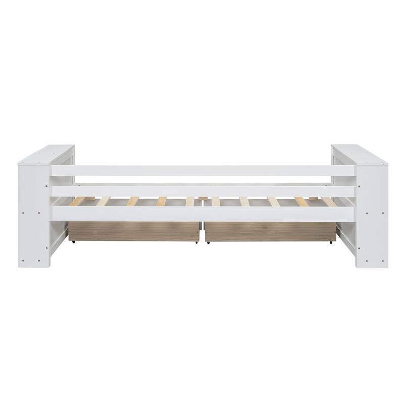 Twin Daybed with Built-In Storage Shelves and Drawers, Pine Wood Frame, Minimalist Design, Easy Assembly