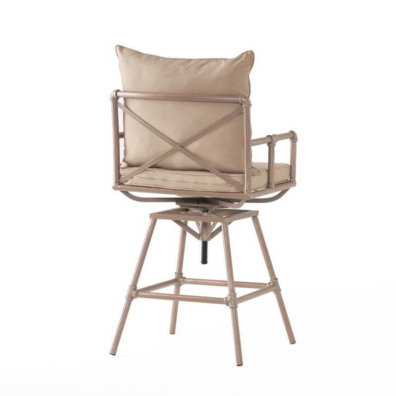 Pipe Bar Stool Adjustable Height Swivel Antique Brass Iron with Cushions
