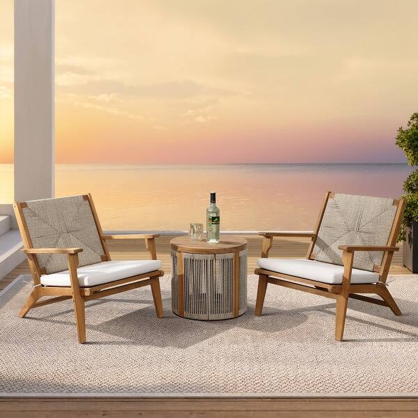 Outdoor Acacia Wood Deck Chair with Seat Cushion - 29.53" H x 25.19" W x 24.4" D