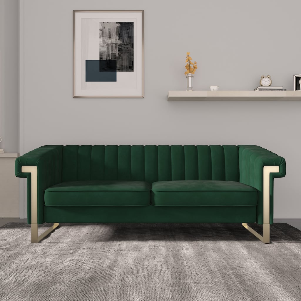 Mid-Century Channel Tufted Velvet Sofa with Metal Legs