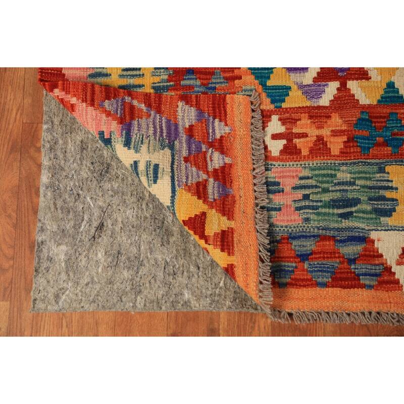 Geometric Kilim Oriental Rug Hand-Woven Multi-Color Wool Carpet - 8'5"x 9'9"