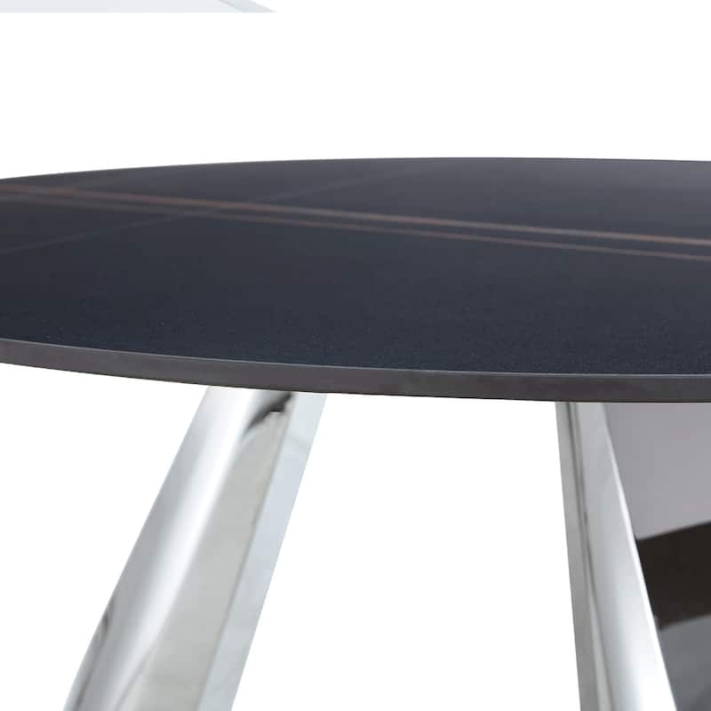 5-Piece Round Dining Table Set with Stain-Resistant Surface, PU Chairs, Military-Grade Steel Legs,Scratch-resistant