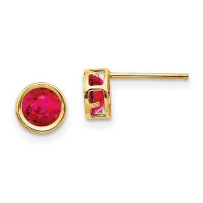 Curata 14k Yellow Gold 5mm Bezel Ruby Stud Earrings