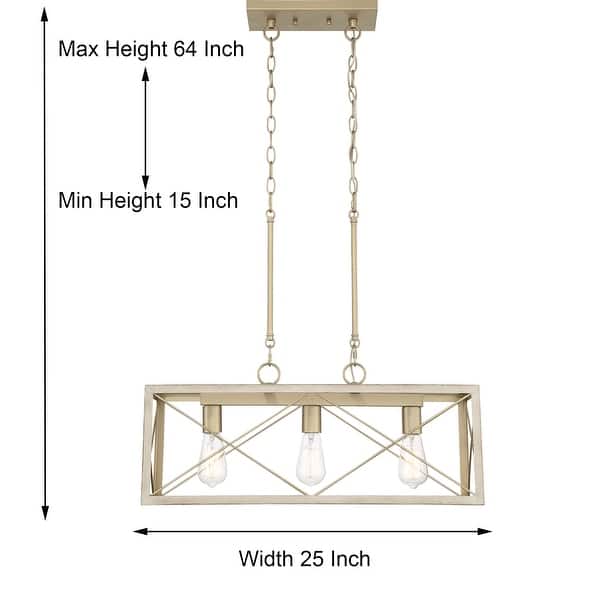 dimension image slide 0 of 6, Acroma 3-light Rectangle Island Chandelier for Dining Room - 25 inches