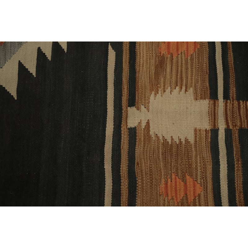 Hand Woven Oriental 100% Wool Carpet Southwestern Tribal Greys & Charcoal Kilim Area Rug - 12' 4'' X 8' 6''