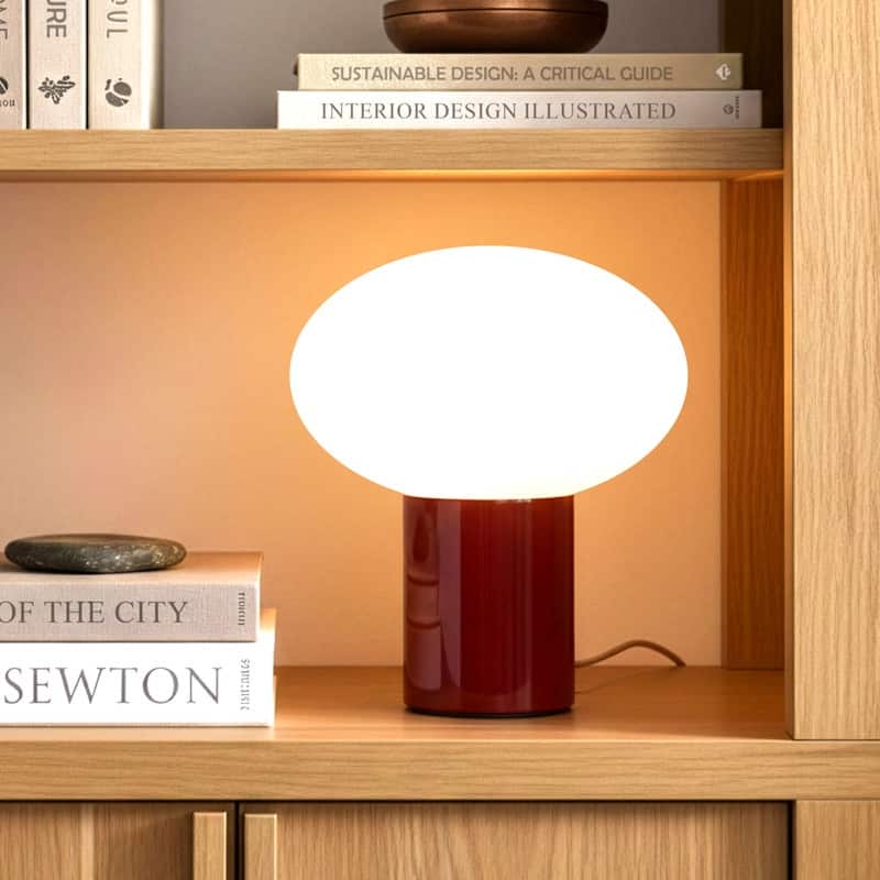 Brightech Ivy LED Glossy Red Midcentury Round Globe Dimmable Bedside Nightstand Desk Lamp