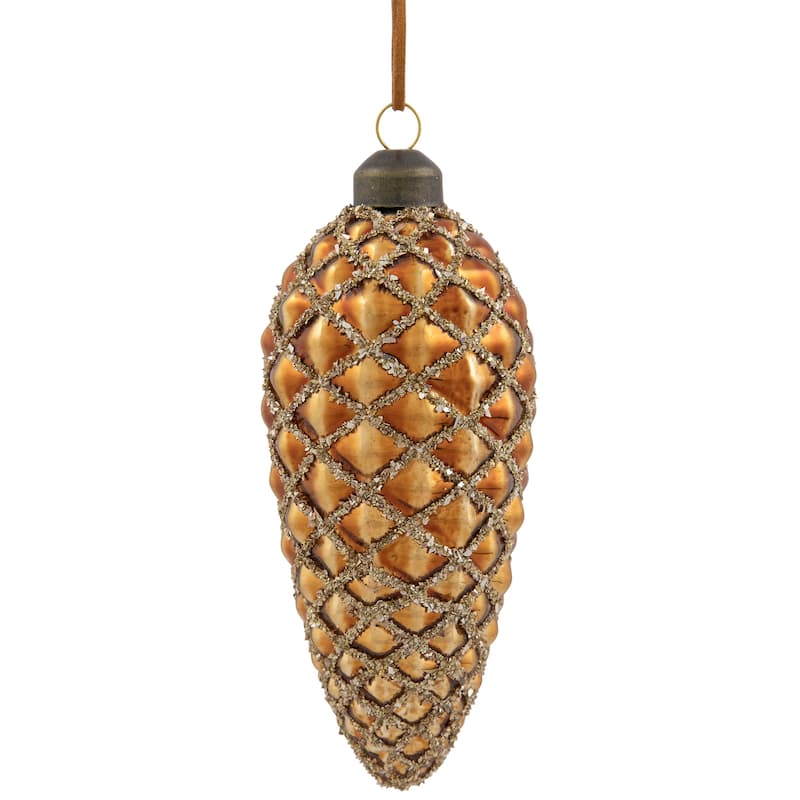 Glittered Pine Cone Glass Christmas Ornaments - 5" - Brown - 4ct