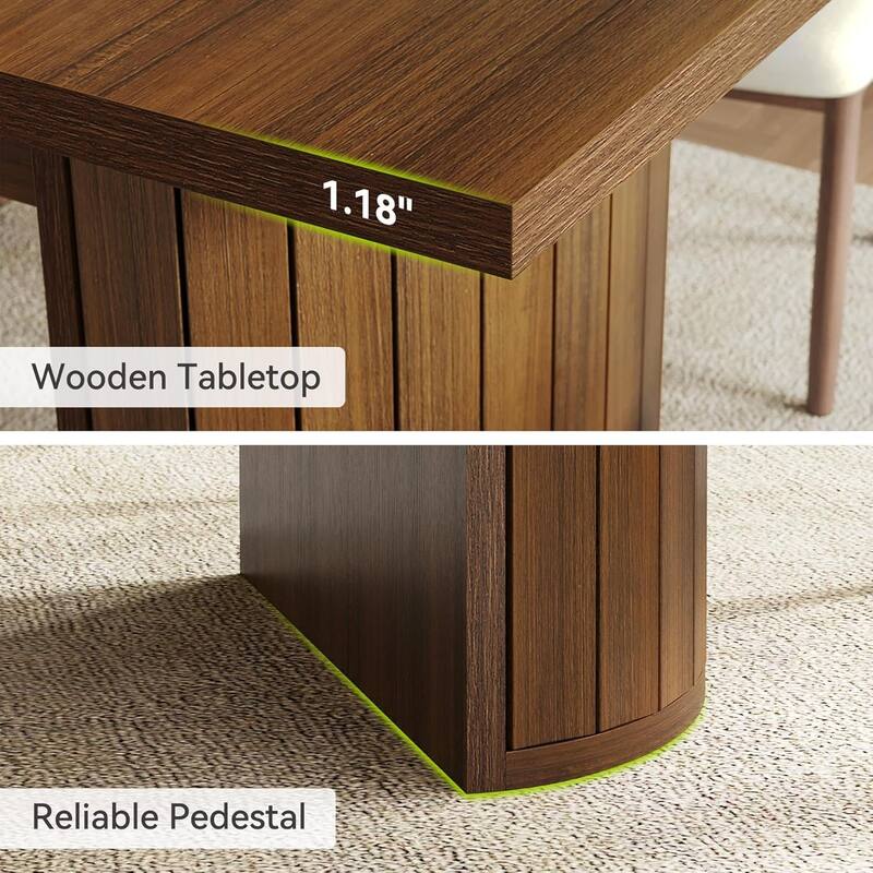 Rectangular Dining Table for 6 People Brown E1 Wood Table with Dual Pedestal Base and Fence Inspired Detailing