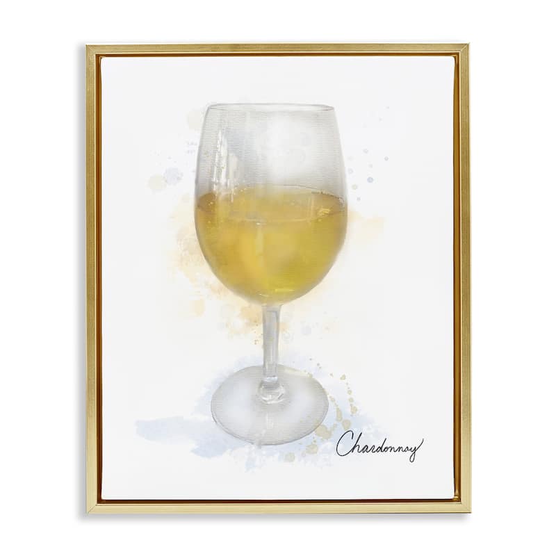 Stupell Modern Chardonnay in Glass Framed Floater Canvas Wall Art Design By Matthew Piotrowicz - 25 x 31 - Gold