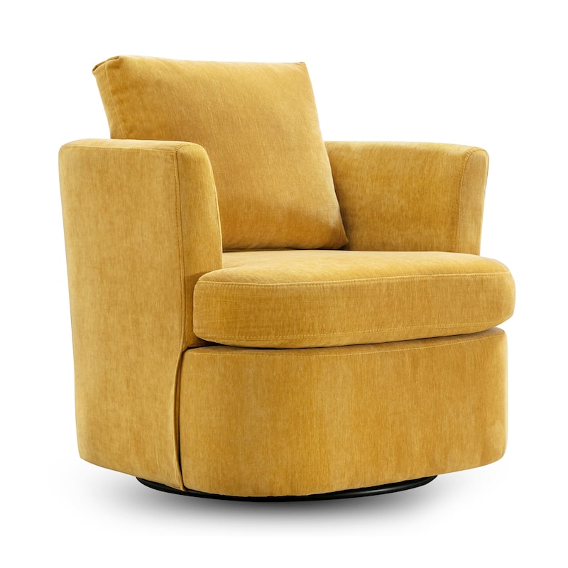 Modern Chenille Upholstered Swivel Accent Barrel Chair Set Modern Swivel Armchair for Living Room - Mustard Yellow
