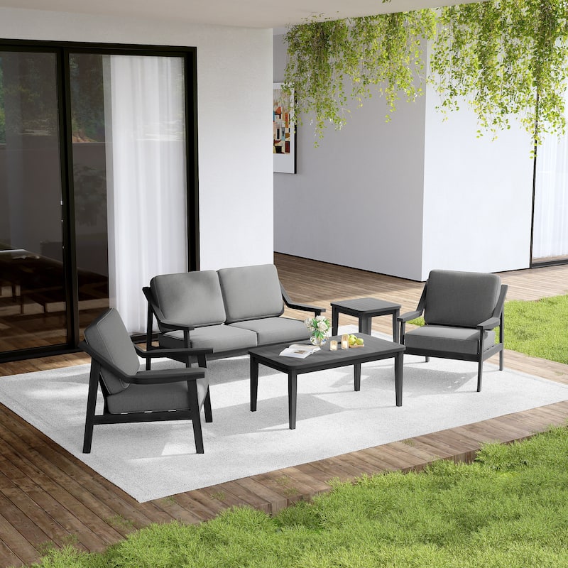 Outdoor Conversation Set Patio Cushioned Chair, Loveseat with Tables
