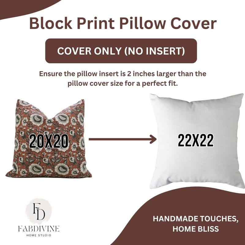 Fabdivine Floral Soft Handmade Cushion Cover for Gift Block Print Décor