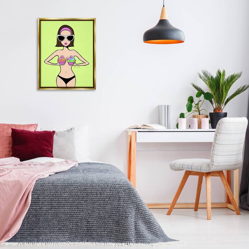 Stupell Glam Summer Gal & Cupcakes Framed Floater Canvas Wall Art Design By Katie Conley