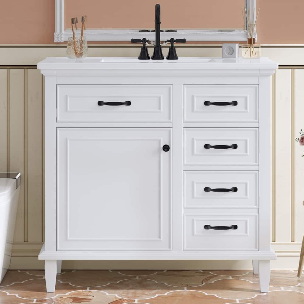 Roomfitters 36" Bathroom Vanity with Sink, Solid Wood Frame, 2 Flip Drawers & Soft-Close Cabinet with Door Rack