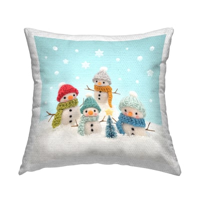 Stupell Winter Snowmen and Snowflakes Printed Outdoor Throw Pillow Design by Lemon & Sugar