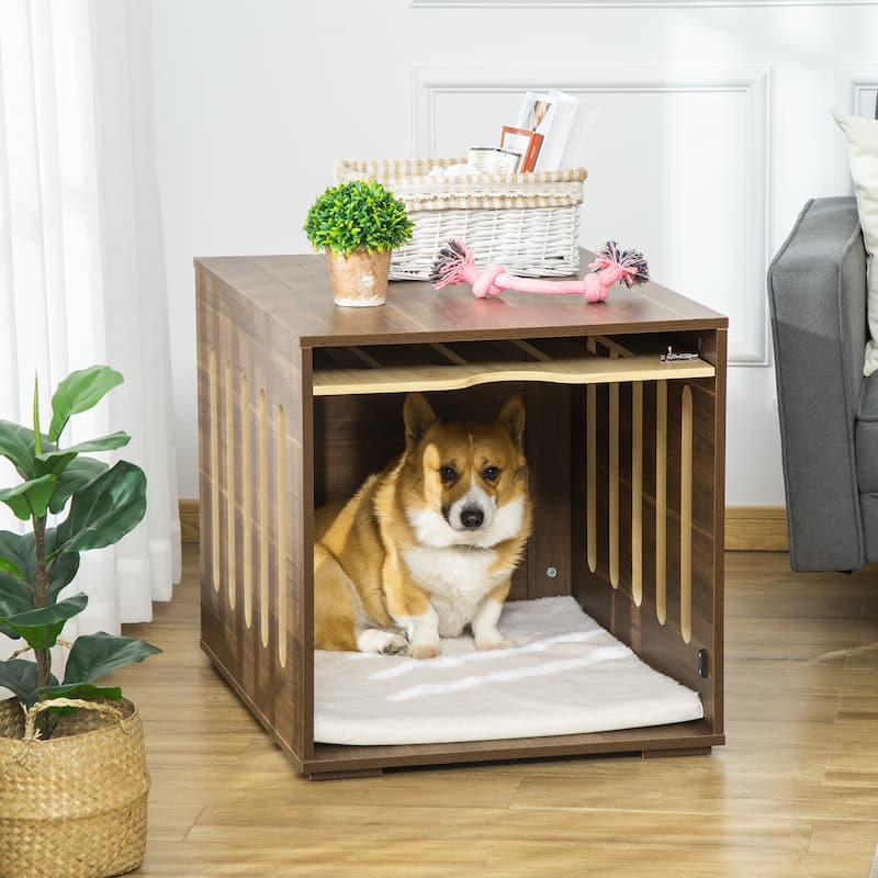 Indoor Use Dog House Dog Crate End Table with Removable Door Panel Dog Crate Bed with Foam Cushion Safety Lock