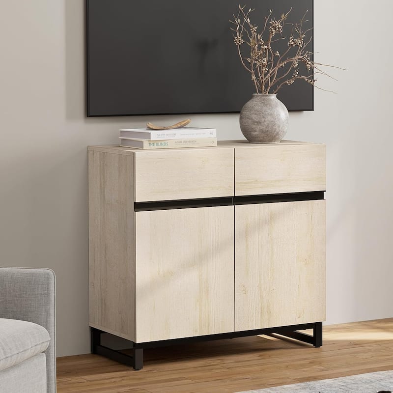 WAMPAT Modern TV Stand with Storage Cabinets for Living Room,Bedroom,Brown - 1PCS - Light Oak