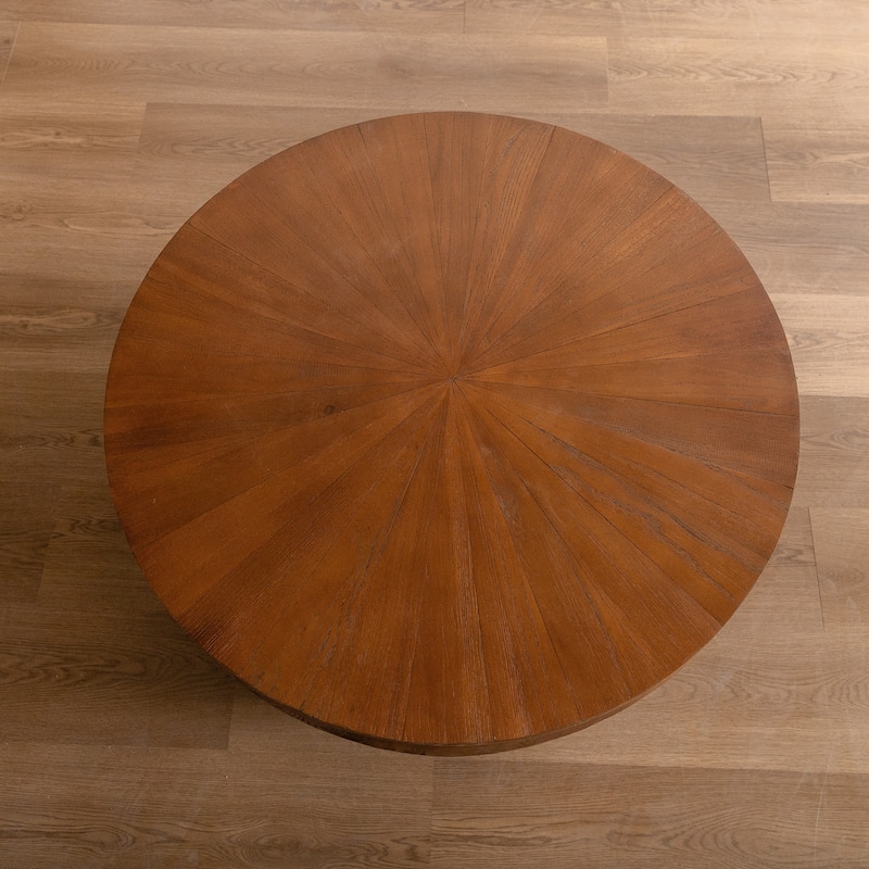 GDFStudio Cael Barrel Wood Coffee Table with Hollow Storage