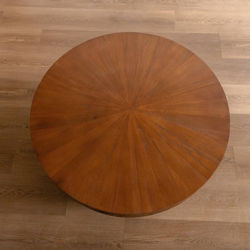 Vintage 31.50" Bucket Shaped Coffee Table with Hidden Storage, Solid Wood Center Table for Office, Living Room