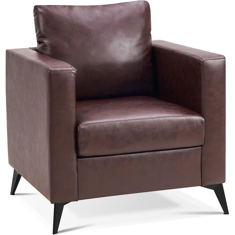 MCombo Modern Accent Chair, Club Armchair with Metal Legs, Faux Leather Single Sofa Chairs