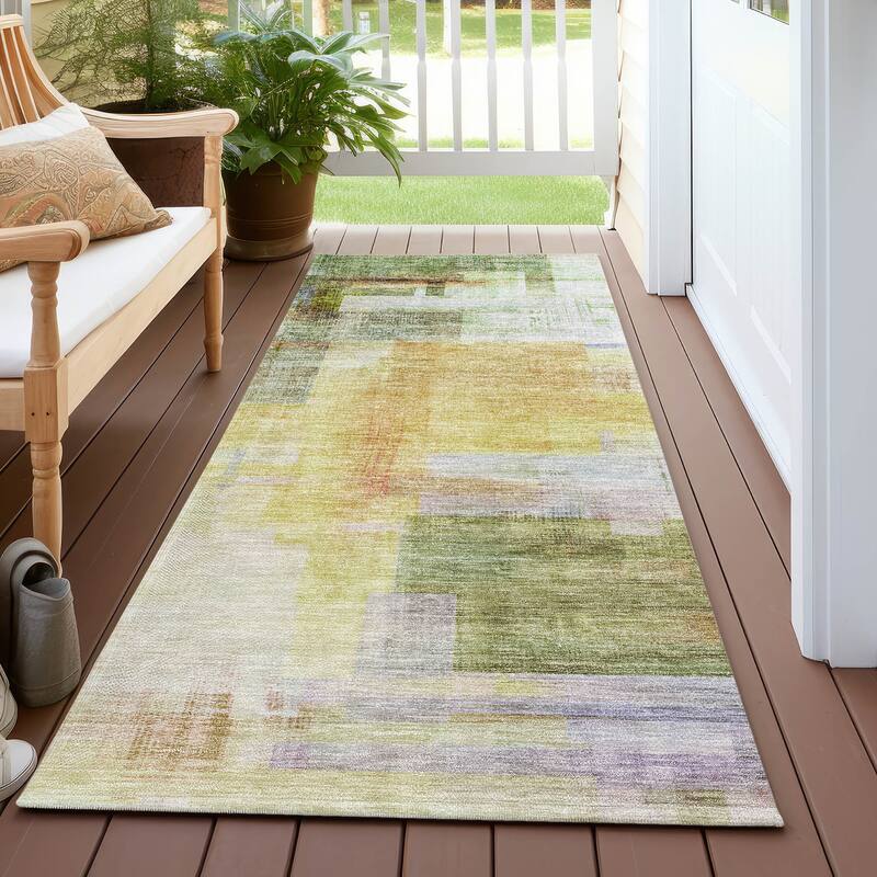 Machine Washable Indoor/ Outdoor Contemporary Abstract Chantille Rug