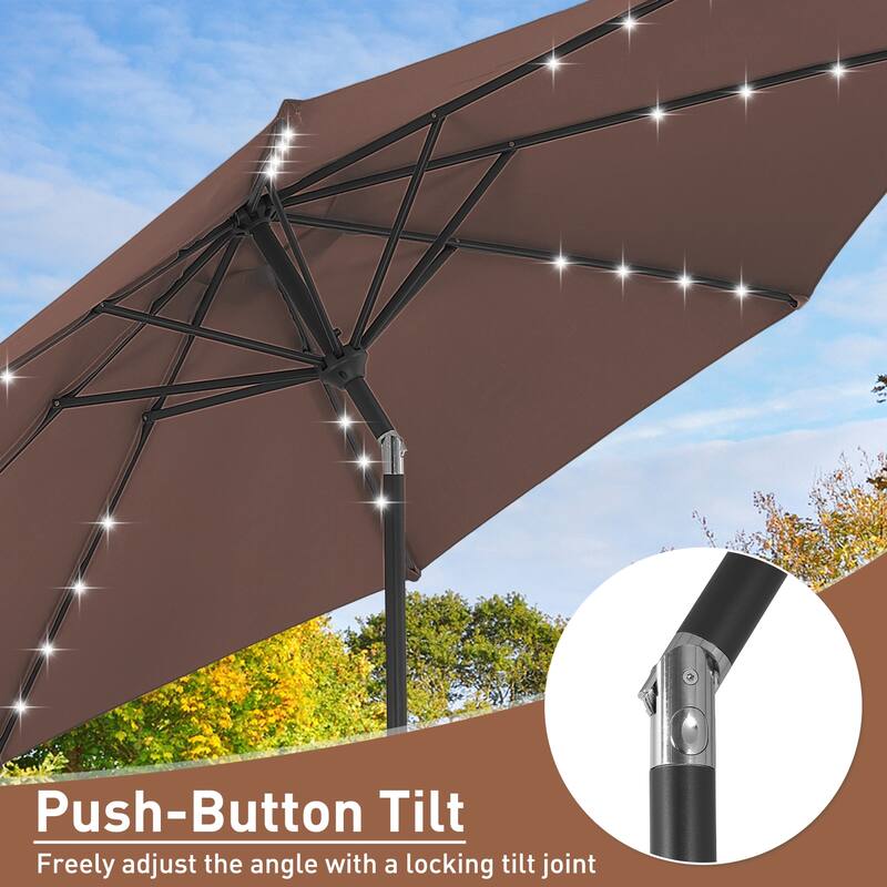 10ft Patio Umbrella with Lights Outdoor Solar Umbrella