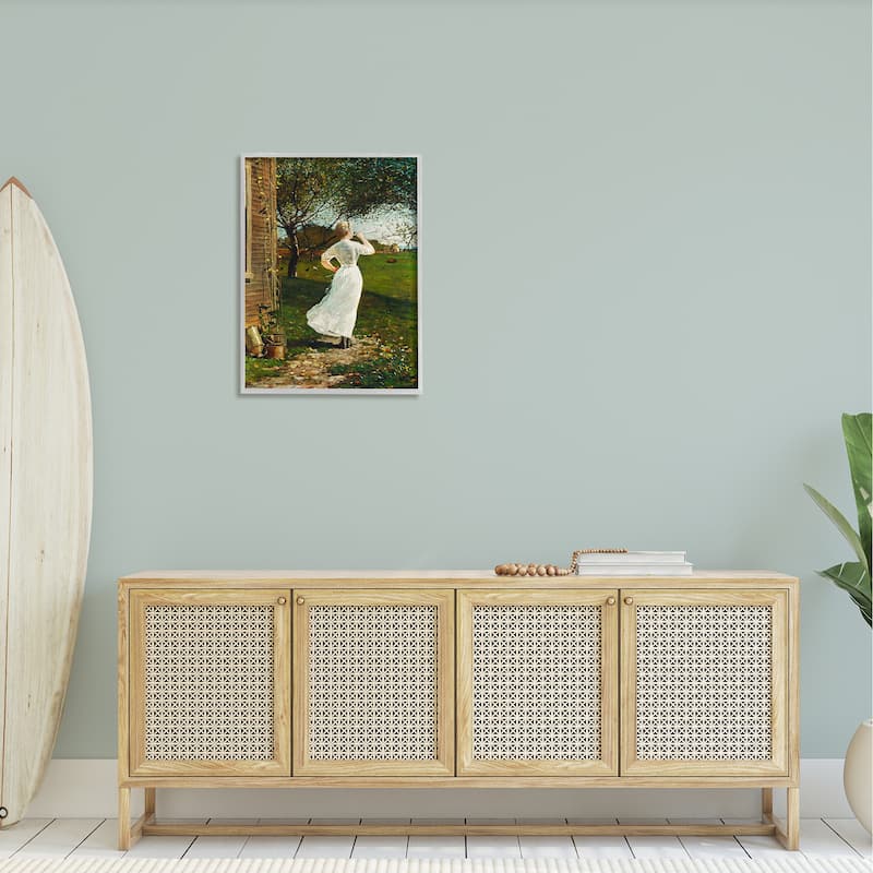 Stupell Classic Woman Instrument Rural Vintage House Painting Framed Wall Art, Design by Lettered and Lined - Green