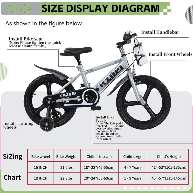 18 Inch High Carbon Steel Frame, Night Glow Kids Bike/Toddler Bicycle w/Magnesium Alloy Wheels, Training Wheels for Girls & Boys