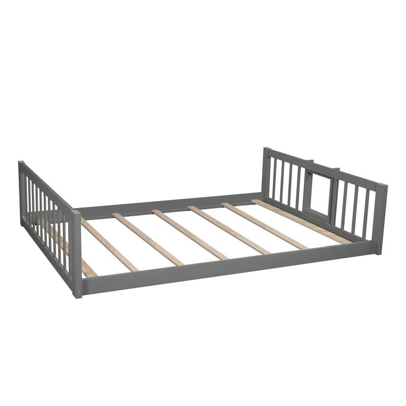Triple Bunk Bed with Built-in Ladder, Slide, and Guardrails, Gray