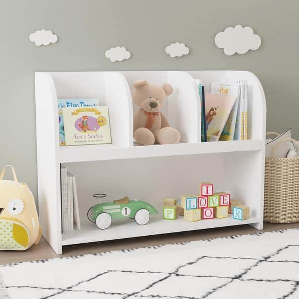 slide 2 of 6, Kids Bookcase with 4 Compartments for Children's Room White