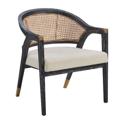 Royce Cushioned Mahogany Accent Armchair with Brass Accents