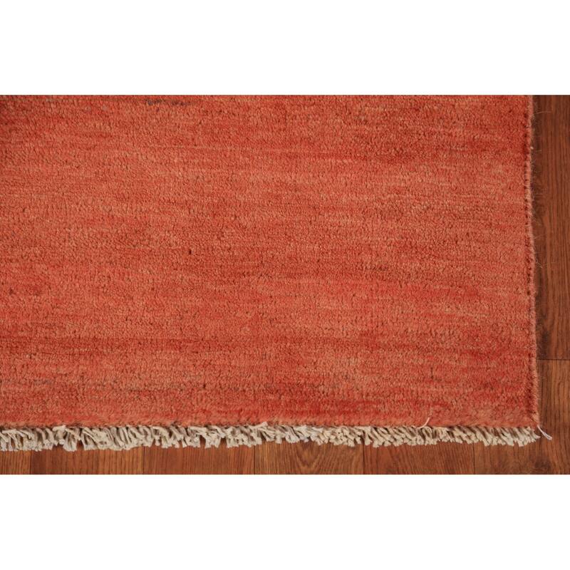 Orange Hand-Knotted Gabbeh Modern Wool Carpet - 4'0" x 5'10"