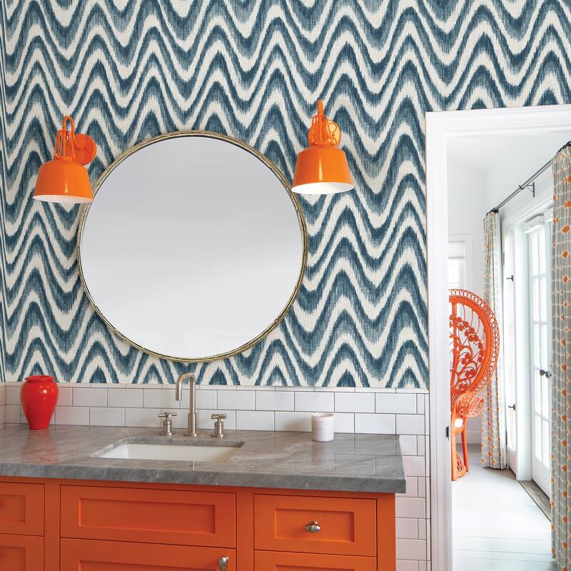 A-Street Prints Bargello Blue Faux Grasscloth Wave Wallpaper