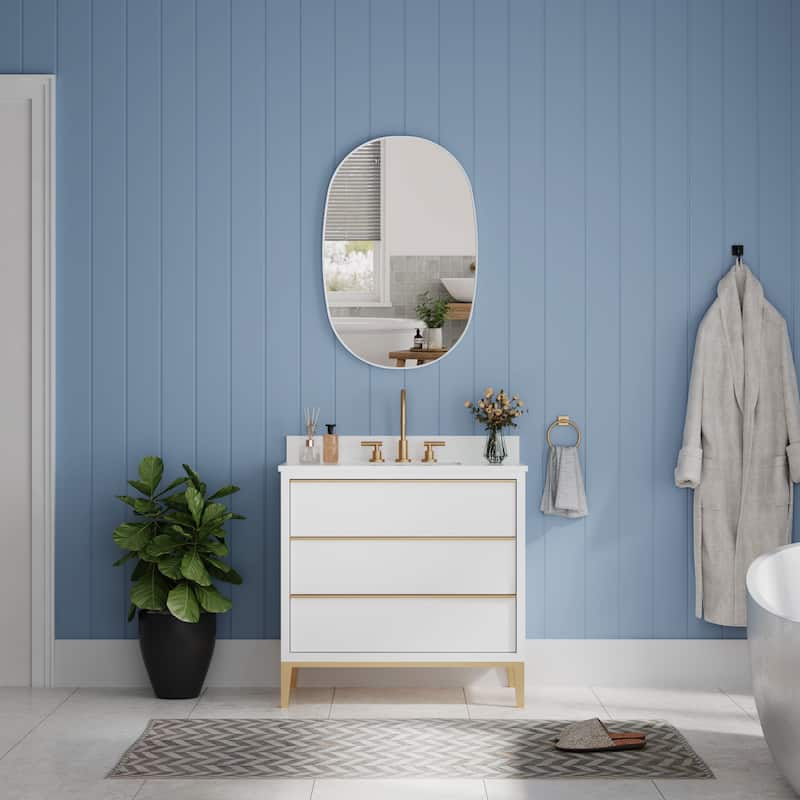 24 in. W x 36 in. H Bathroom Wall Mounted Oval Metal Framed Mirror - 24 in. W x 36 in. H