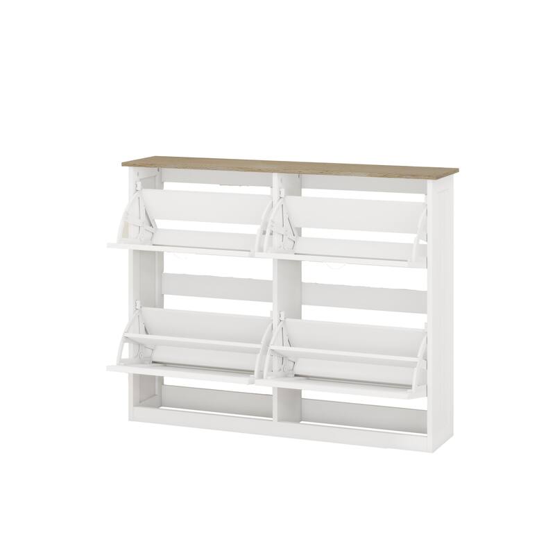 Anmytek Slim 4 Flip Drawer Shoe Storage Cabinet with Adjustable Shelves, Freestanding Entryway Shoe Organizer, White